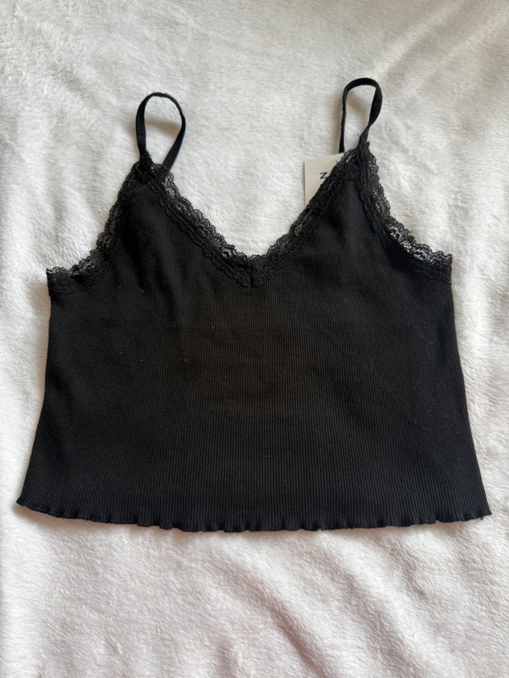 PacSun Black Ribbed Lace-Trim Cami